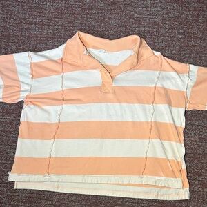 Anthropologie Easel rugby shirt peach/ cream oversize baggie short sleeve large